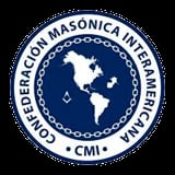 Confederacion Masonica Interamericana CMI logo with globe showing Americas on dark blue circular seal