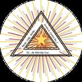 Triangle with radiating rays containing a smaller triangle with glowing sun symbol at center