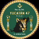 Yucatan 47 rum label featuring a jaguar head on green background with gold decorative border