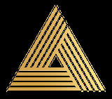 Gold striped triangle with concentric layers forming a geometric pattern on black background