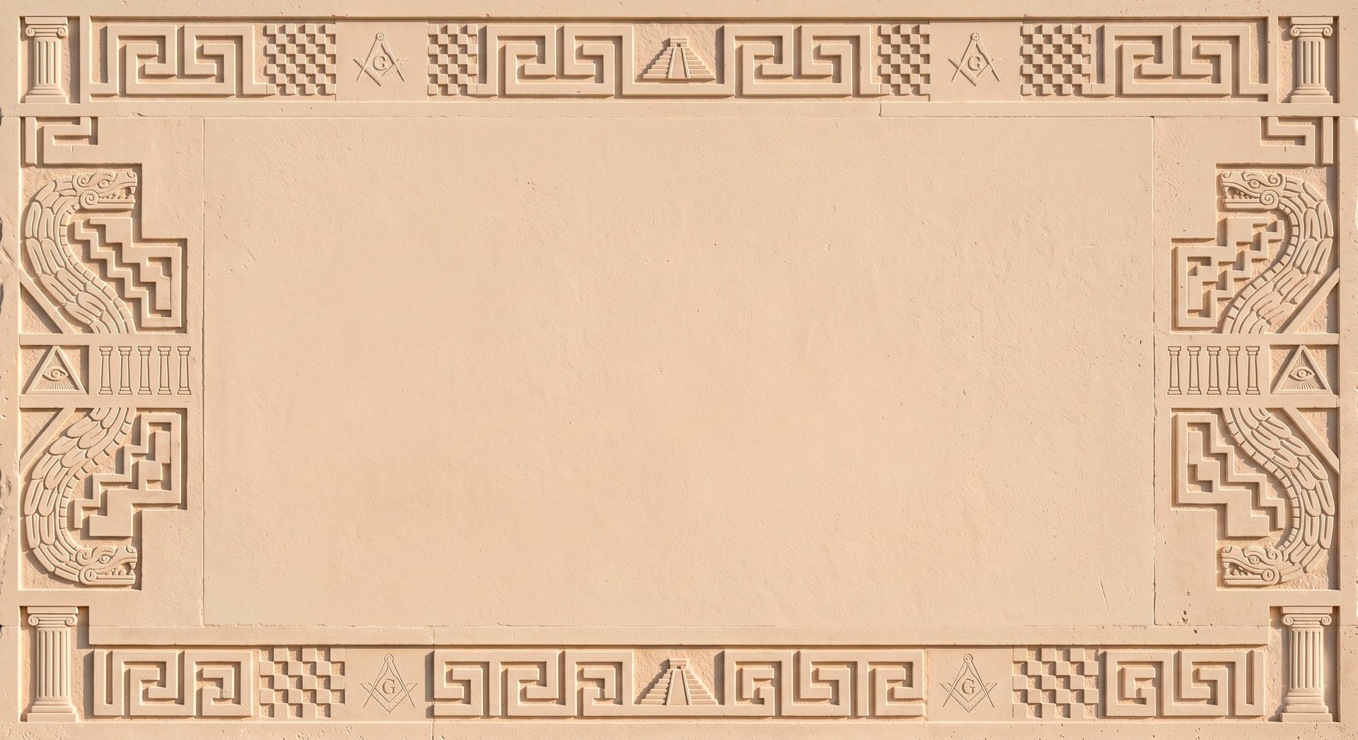 Decorative beige border frame with Greek geometric patterns and ornamental corners